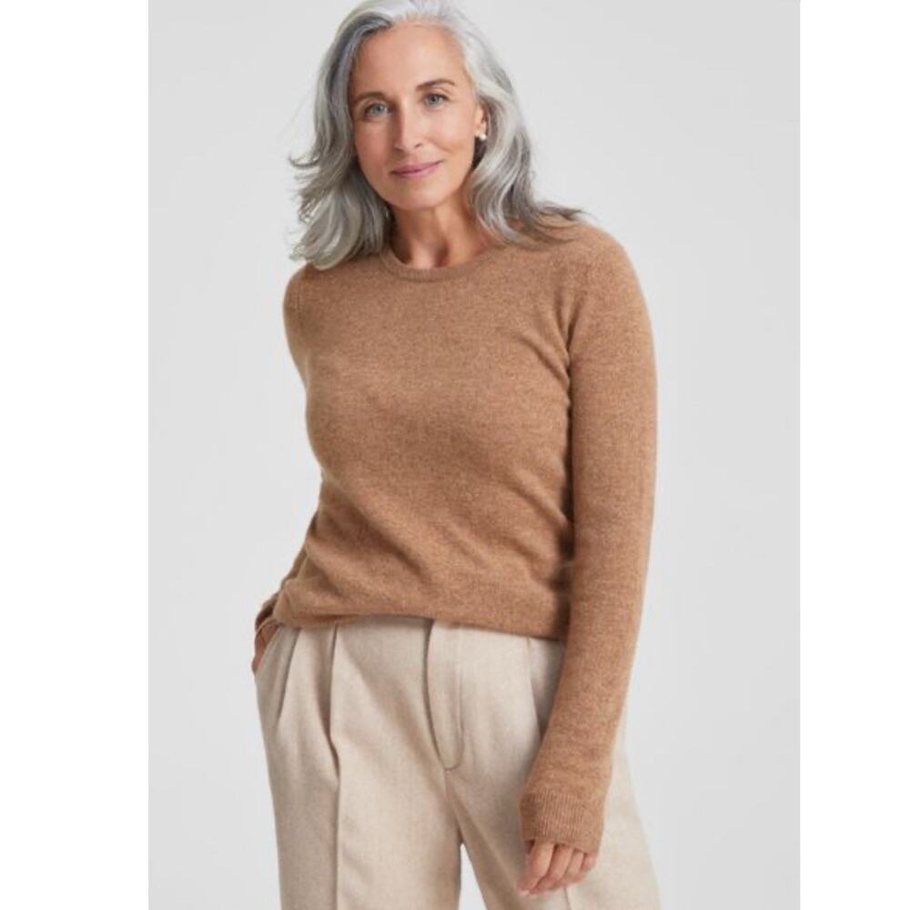Charter Club Luxury Cashmere Crewneck Sweater Tan Sz Large Minimalist Classic